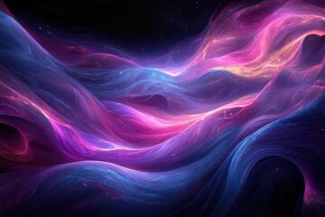 Aufkleber - Abstract cosmic landscape with vibrant purple, pink, and blue nebulae swirling in a mesmerizing pattern.