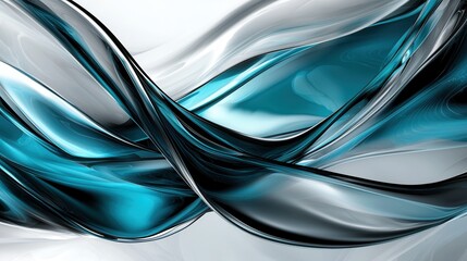 Poster - Captivating abstract composition of fluid undulating waves in shimmering shades of blue and grey evoking a sense of digital technological energy and motion