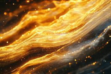 Poster - Golden glitter waves, shimmering and flowing, creating a luxurious and elegant abstract background.