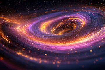 Poster - A mesmerizing vortex of sparkling cosmic dust and energy, swirling in vibrant hues of purple, orange, and gold.