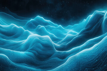 Aufkleber - Abstract digital landscape, glowing blue waves under a starry sky.  Cyberpunk, futuristic scene.