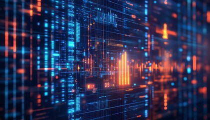 Abstract digital data stream with glowing chart.
