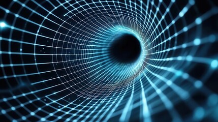 Poster - a surreal futuristic digital depicting an abstract glowing tunnel in the depths of space with swirli