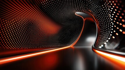 Poster - dazzling abstract composition of a luminous futuristic tunnel with flowing lines glowing points and 