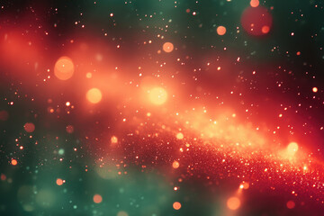 Aufkleber - vibrant abstract background featuring warm gradient of red and green hues, with glowing bokeh lights and sparkling particles creating festive and magical atmosphere