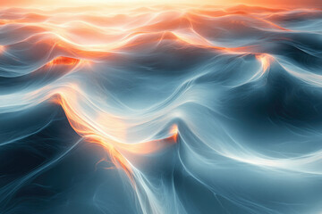 Poster - Abstract ethereal landscape with flowing, luminous waves in cool and warm tones.