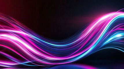 Poster - vibrant dynamic abstract patterns of glowing luminous neon waves in shades of pink and blue against 