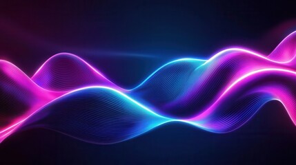 Poster - Vibrant abstract composition featuring dynamic neon wave lines in shades of blue and pink creating a futuristic visually striking and mesmerizing effect