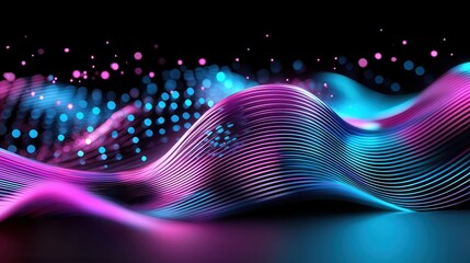 Poster - Vibrant flowing abstract composition of neon colored wave lines in a state of fluid pulsating movement