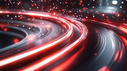 Poster - This futuristic abstract image depicts a dazzling display of multicolored luminous neon lines and waves creating a visually mesmerizing and kinetic composition that evokes a sense of energy motion