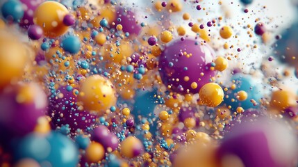 Poster - Vibrant prismatic abstract artwork featuring a dynamic psychedelic display of floating iridescent spheres in a state of fluid ethereal motion