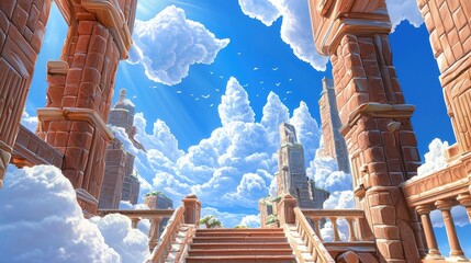 Wall Mural - a serene view of the sky from below, where soft clouds scatter across the blue expanse.