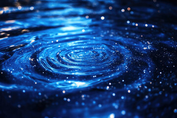 Poster - A mesmerizing close-up of concentric ripples on a deep blue water surface, sparkling with light.