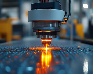 Poster - High tech laser cutting system processing metal with precision and efficiency