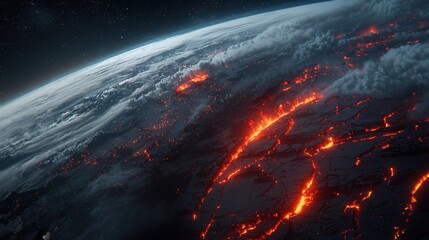 Poster - An aerial perspective of Earth s atmosphere with glowing data networks and energy flows visible across the planet s surface creating a futuristic