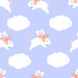 © Diana - Cute Bunnies with Bows and Clouds Pattern