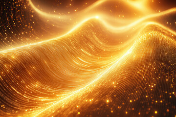 Poster - Golden, shimmering waves of light and particles create a luxurious, abstract background.