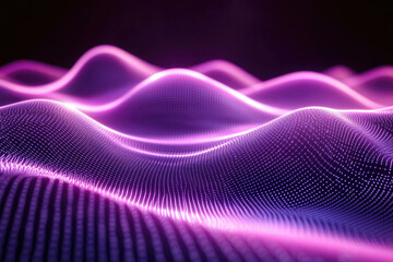 Poster - Abstract purple glowing wave pattern, digital landscape, particle mesh, futuristic technology background.