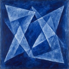Poster - Abstract Blue Geometric Triangles Interplay