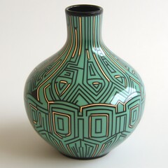 Poster - Elegant Green Ceramic Vase with Geometric Design