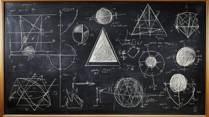 Poster - A blackboard showing different types of angles, with illustrations drawn in chalk for a geometry class.