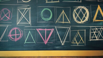 Poster - A blackboard showing different types of angles, with illustrations drawn in chalk for a geometry class.