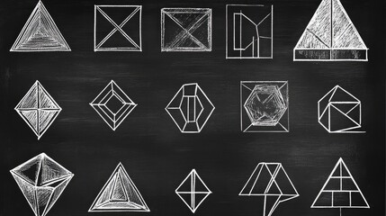 Poster - A blackboard showing different types of angles, with illustrations drawn in chalk for a geometry class.