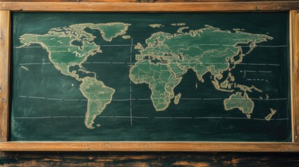 Poster - A blackboard with an outline of a history timeline, written in chalk, showing major world events.