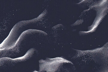 Aufkleber - Abstract Wave Form: Captivating abstract composition featuring a flowing, undulating wave pattern rendered in a modern, minimalist style, with particles suspended in a deep space.