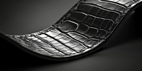 Poster - A close up of a black leather strap with a crocodile print