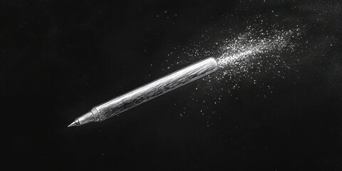 Poster - A silver pen is shot out of the air, leaving a trail of white powder behind it
