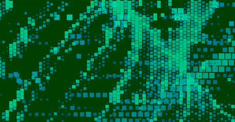 Poster - Green abstract background with scattered cyan and green squares. The digital-themed pattern gives a fresh and modern technological feel.
