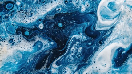 Aufkleber - A close-up abstract shot of glossy blue bubbles creating a mesmerizing, fluid pattern.