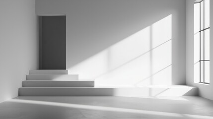 Poster - A bright and airy white room featuring a large window that invites natural light inside