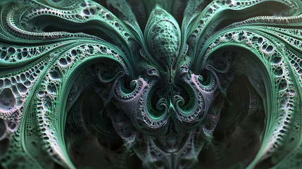 Poster - Abstract green and black fractal design captured in dynamic video format creating a unique visual experience and captivating motion.