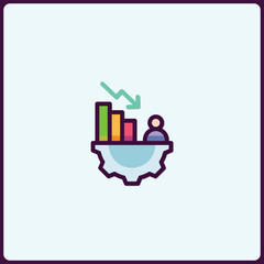 Aufkleber - Declining productivity icon with a gear, financial indicator and worker