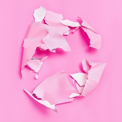 Poster - Artistic composition of a pink background with torn paper creating a unique and creative visual aesthetic