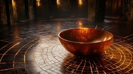 Poster - Large decorative bowl resting on a floor creating an aesthetic appeal in a stylish interior setting
