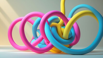 Poster - Colorful intertwined rings create a vibrant abstract design against a soft background with gentle light
