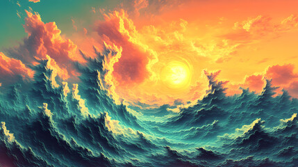 Poster - A captivating wave crashing into the shore with exquisite details showcasing the beauty and power of nature in ocean landscapes.