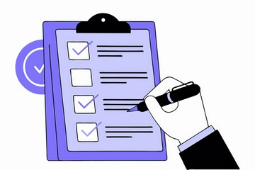 Poster - A hand holding a pen marks completed tasks on a checklist, symbolizing organization and productivity.