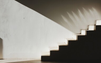 Poster - White Staircase With Terrazzo Wall in Sunlight and Shadows