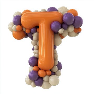 Orange Capital Letter T Constructed with Balloons on a White Background