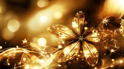Poster - Stunning flower display with golden lights illuminating the petals and creating beautiful fractal motifs in a captivating visual scene.