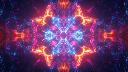 Wall Mural - An abstract futuristic background with colorful, glowing lines shaping patterns, crafted with generative ai. Glowing Symmetry. Illustration