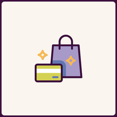 Poster - Stylized Shopping Bag and Credit Card Icon for E-Commerce Illustrations