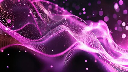 Poster - Digital purple particles wave and light abstract background with shining particles