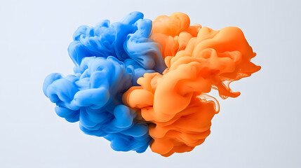 Poster - A stunning blue and orange colored cloud captured in a fluid ink pattern swirling in water creating an artistic and dreamlike visual.