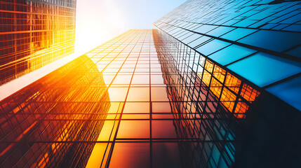 Poster - Futuristic grid-oriented architectural marvel against a bright blue sky in a modern cityscape setting capturing urban innovation and design.
