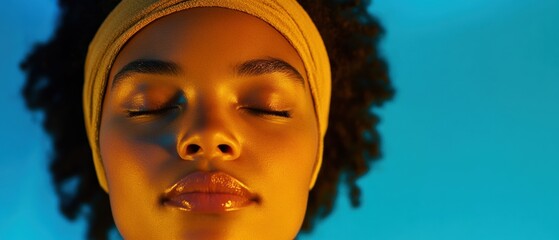 Poster - Neurotech Wellness Portrait Gen Z Mindfulness Explorer Embracing Biometric Self-Care in Vibrant Chromatic Meditation for Holistic Mental Performance